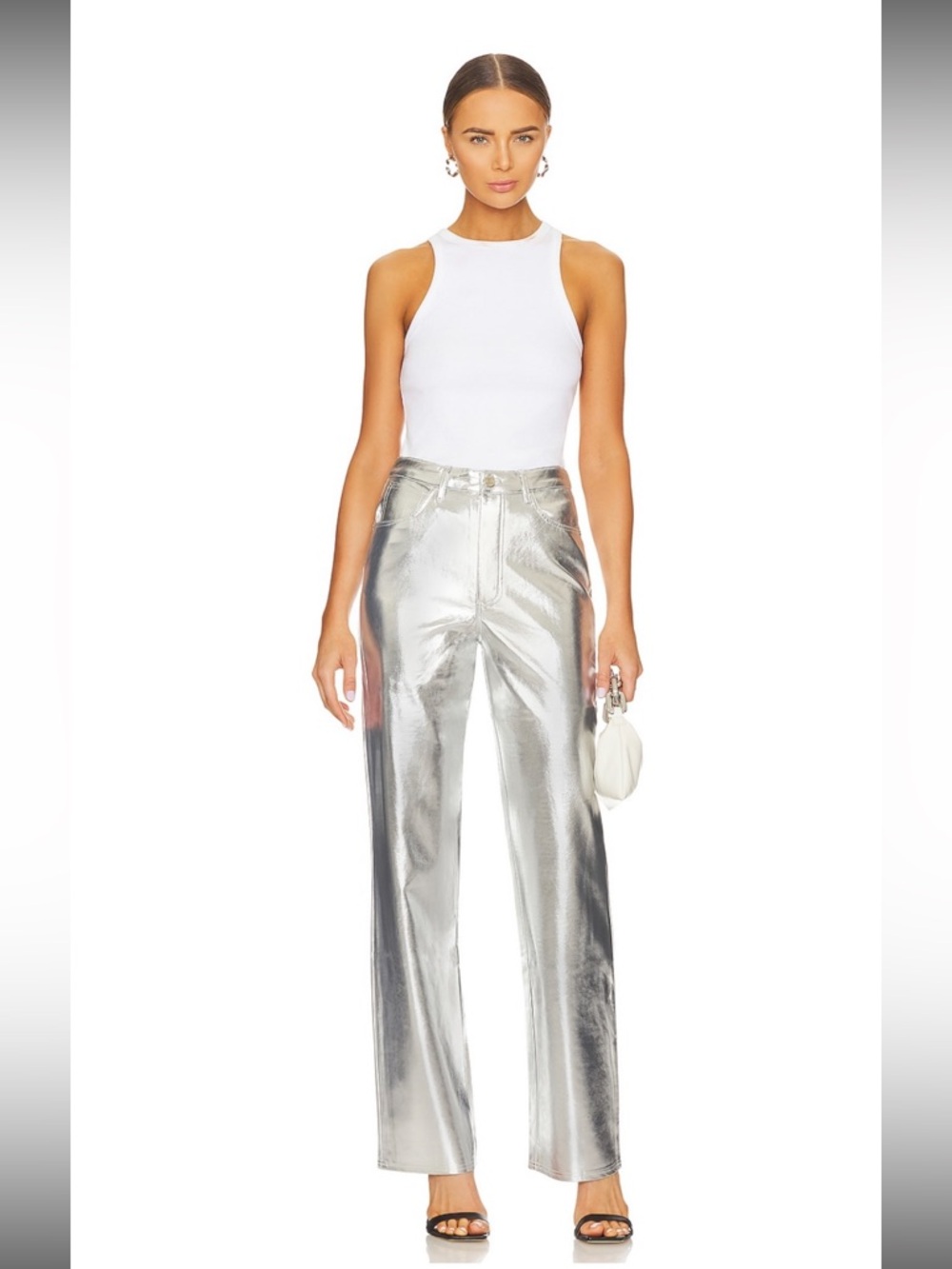 Mango Metallic Silver Straight-Leg Pants